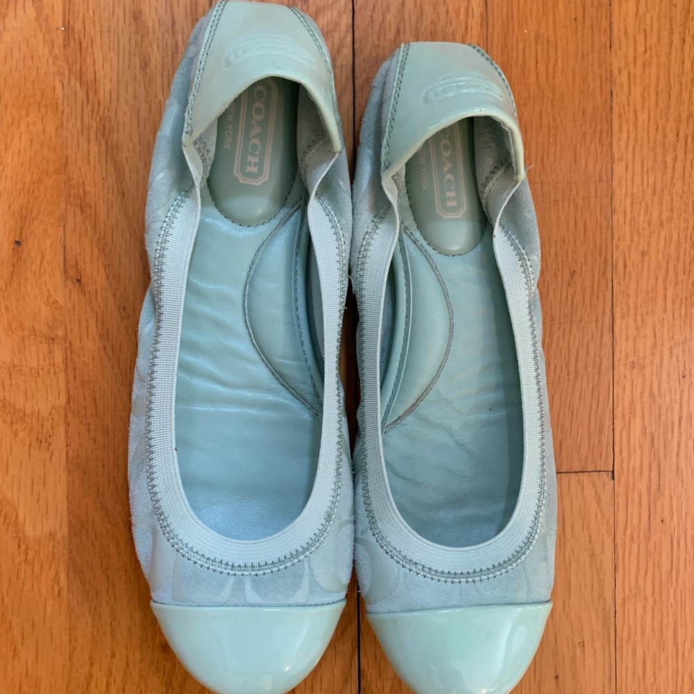 Coach Mint Ballet Flats Fabric, Coach logo, Women’s Size 8